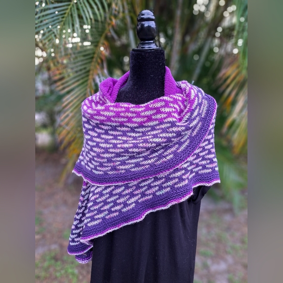 SOLD One of a Kind Warm and Cozy Knit Shawl Purple Pink Hand Dyed Wool Cashmere - Picture 10 of 15